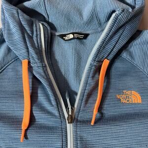 The North Face Women's Zip Hoodie Fleece Blue Orange accent Size L